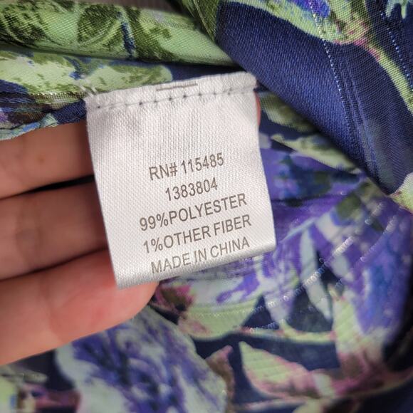 Floral Navy, Green, Purple Semi-Sheer Long Scarf in Silky Fabric - Picture 5 of 6